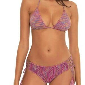 Becca Mosaic Emily Crochet Hipster Bikini Bottom & Top in Raspberry Size L
